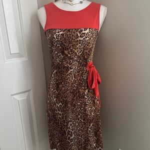 New York & Company Red and Leopard Mini Dress with Bow
